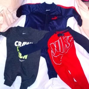 Lot of 3 long sleeve one piece outfits for NB to 0-3 months 2 Nike and a Puma